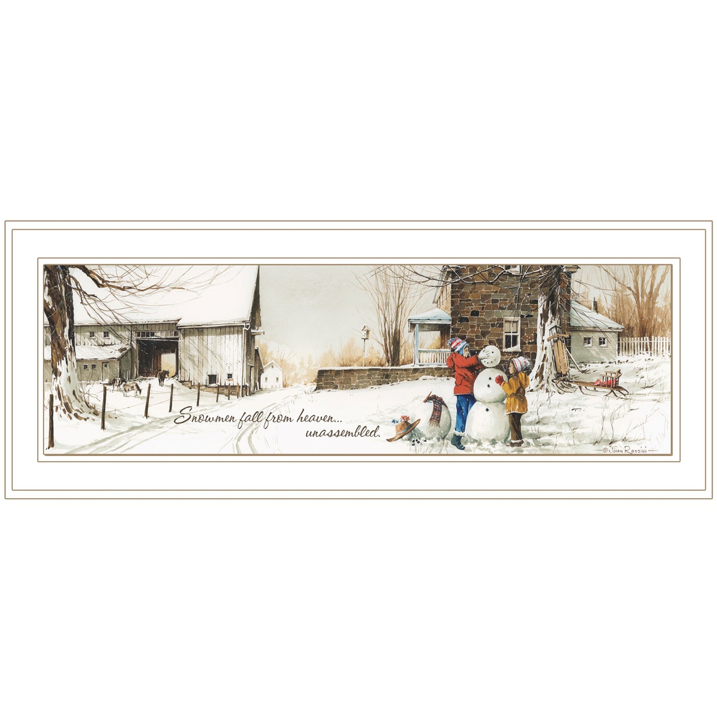 Snowmen from Heaven 2 White Framed Print Wall Art-1