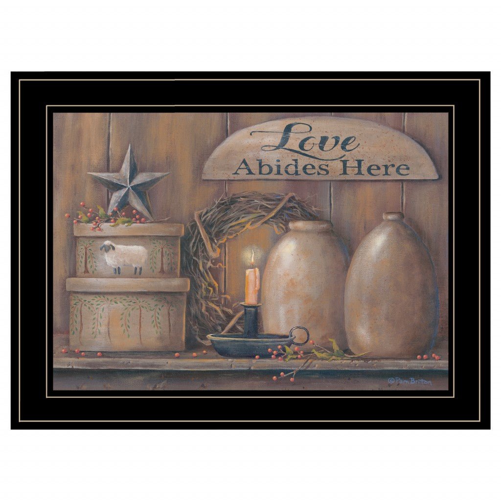 Love Abides Here Shelf 3 Black Framed Print Wall Art-1