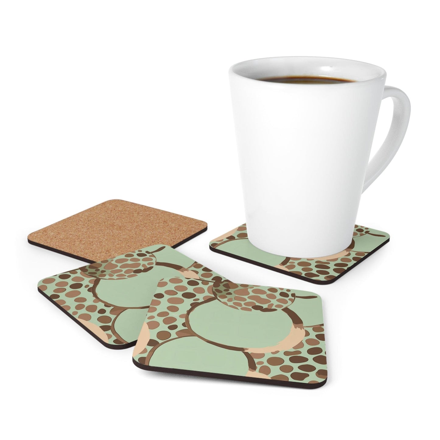 Coaster Set of 4 for Drinks Mint Green and Brown Spotted Illustration-3