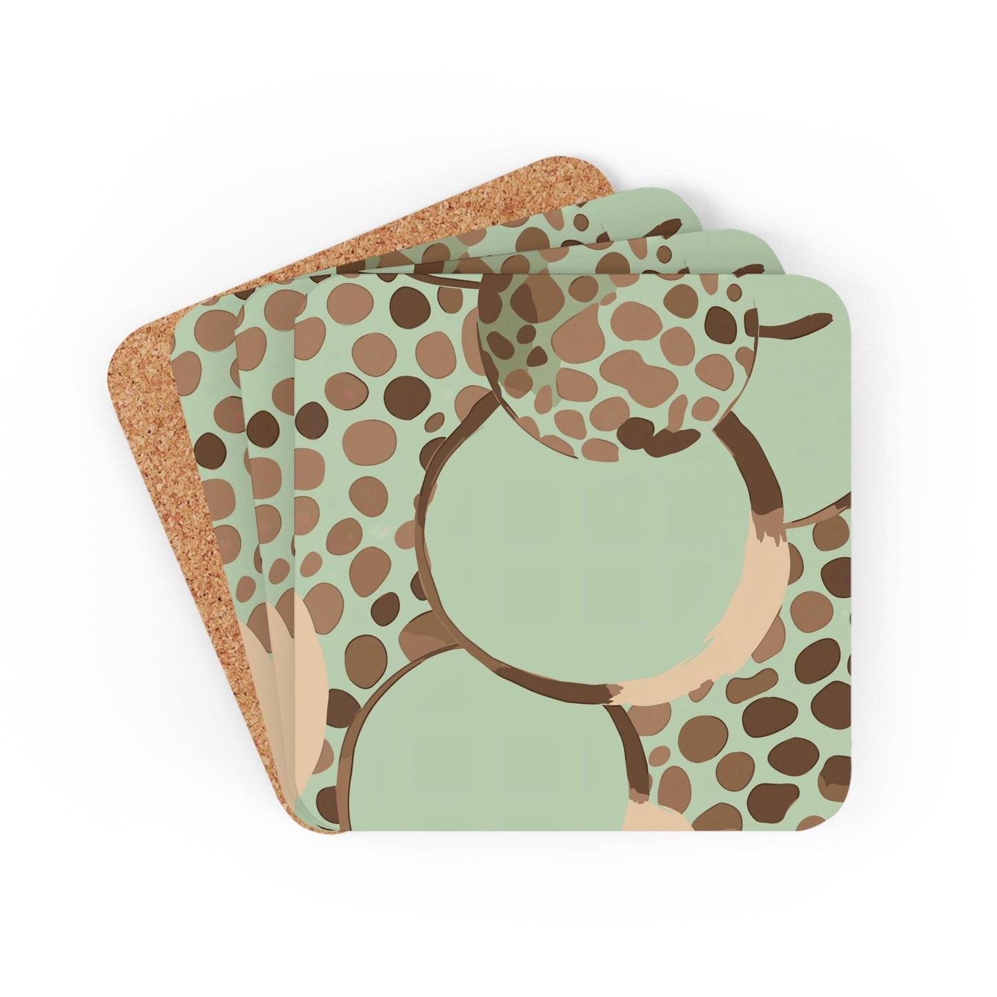 Coaster Set of 4 for Drinks Mint Green and Brown Spotted Illustration-4