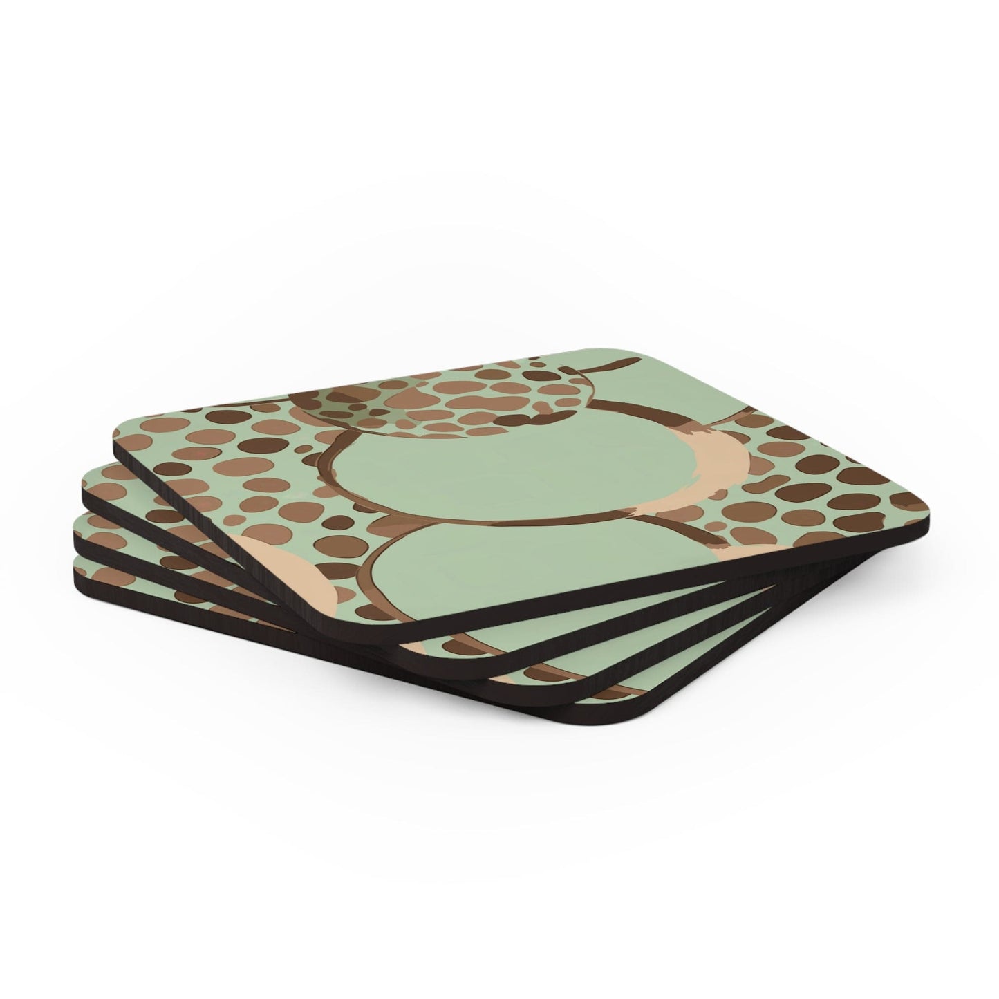 Coaster Set of 4 for Drinks Mint Green and Brown Spotted Illustration-2