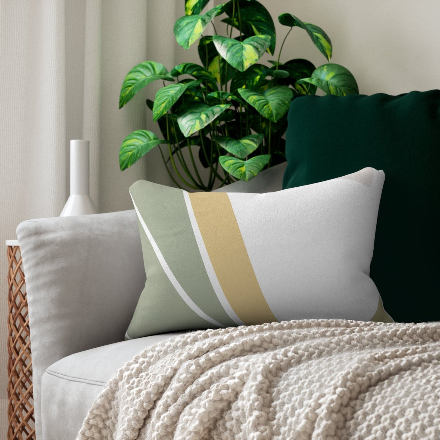 Decorative Lumbar Throw Pillow - Green Abstract Geometric Pattern-2