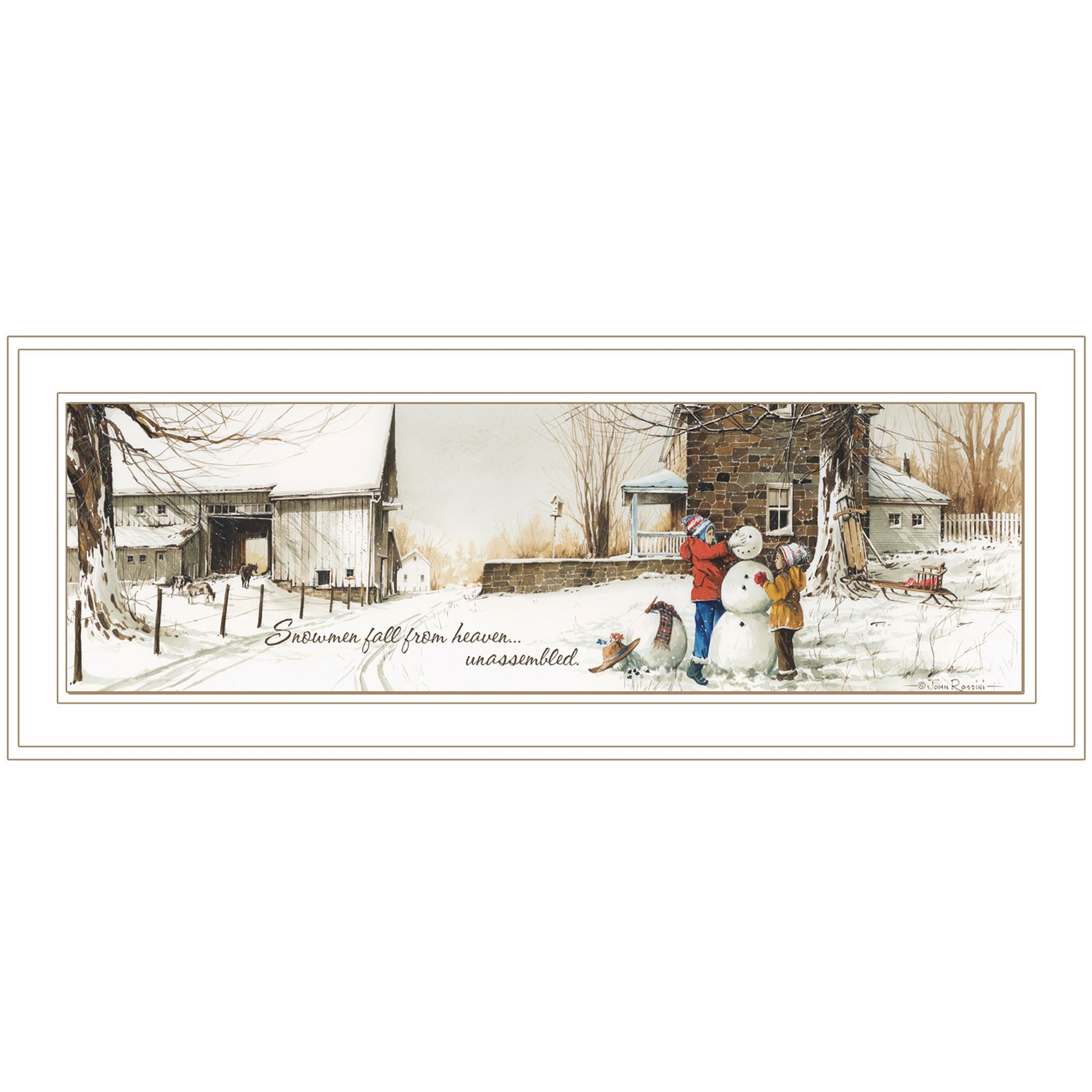 Snowmen from Heaven 2 White Framed Print Wall Art-1
