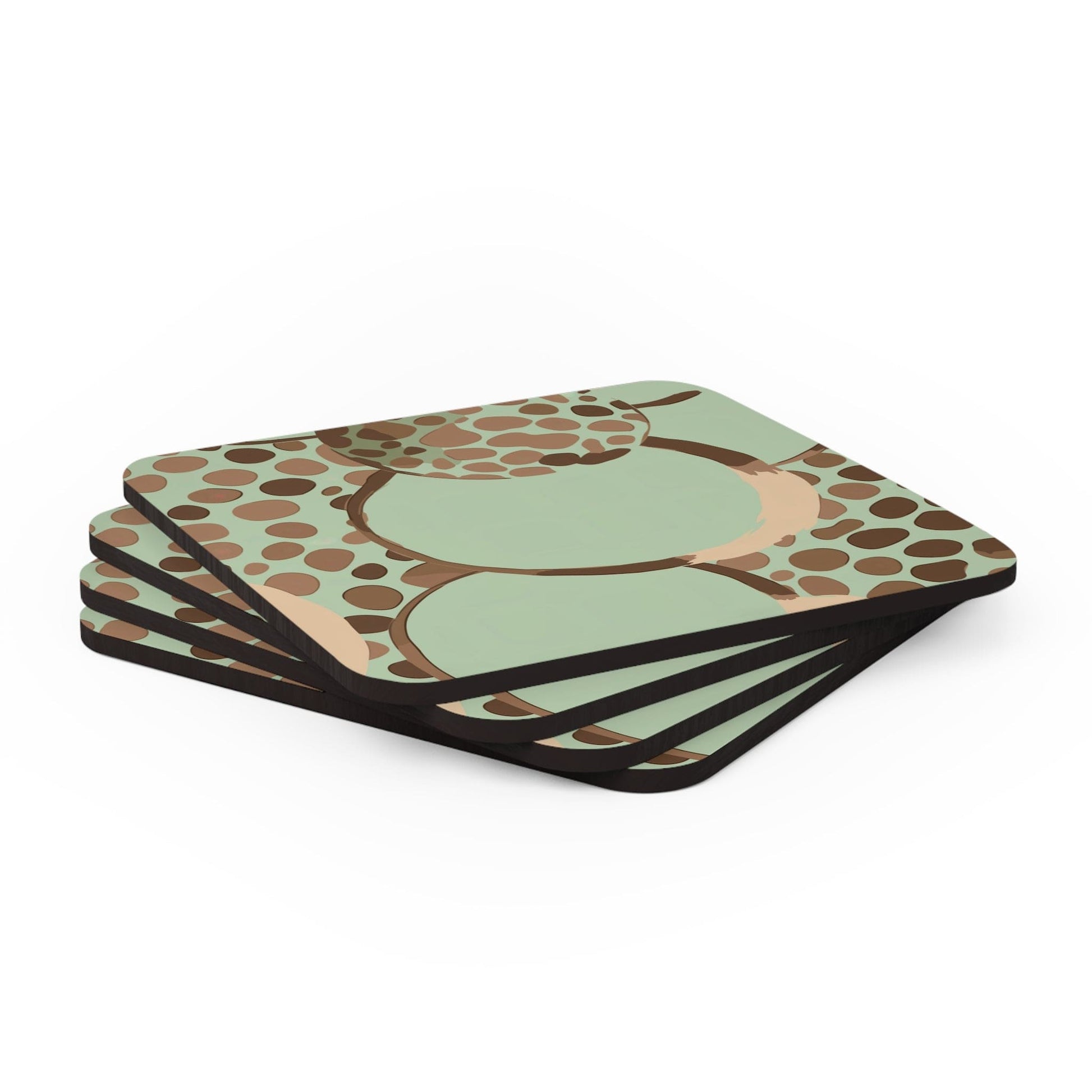 Coaster Set of 4 for Drinks Mint Green and Brown Spotted Illustration-2