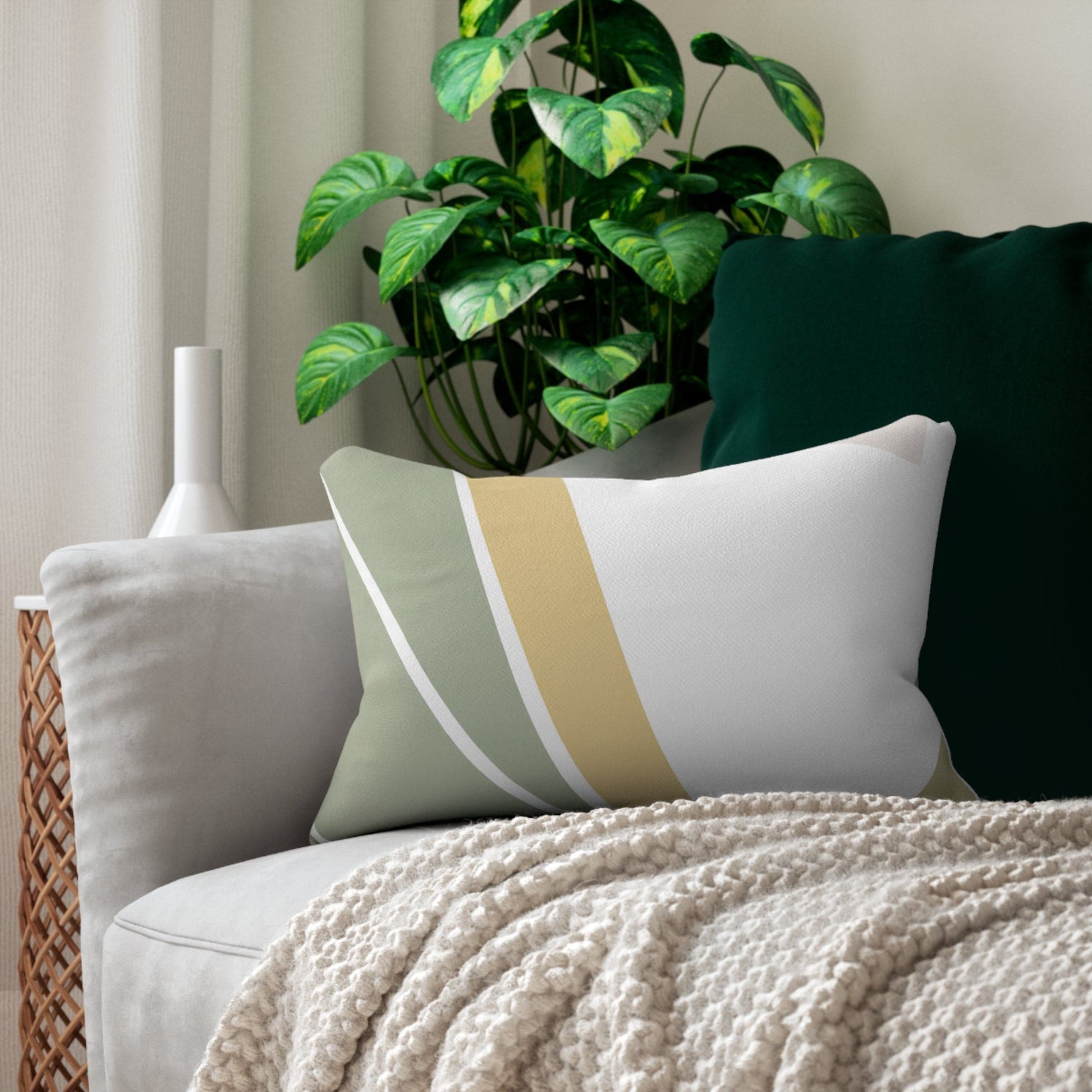 Decorative Lumbar Throw Pillow - Green Abstract Geometric Pattern-2